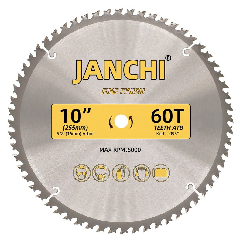 Jianchi 3-Pack Combo 10-Inch 32T & 60T & 80T Woodworking Saw Blades with 5/8" Arbor, .095" Thin Kerf Alternating Top Bevel Tungsten Carbide Teeth Miter/Table Saw Blade Ideal for Various Woods Cutting - Image 3